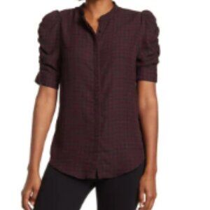 Laundry By Shelli Segal Houndstooth Print Shirred Short Sleeve Blouse Size S NWT